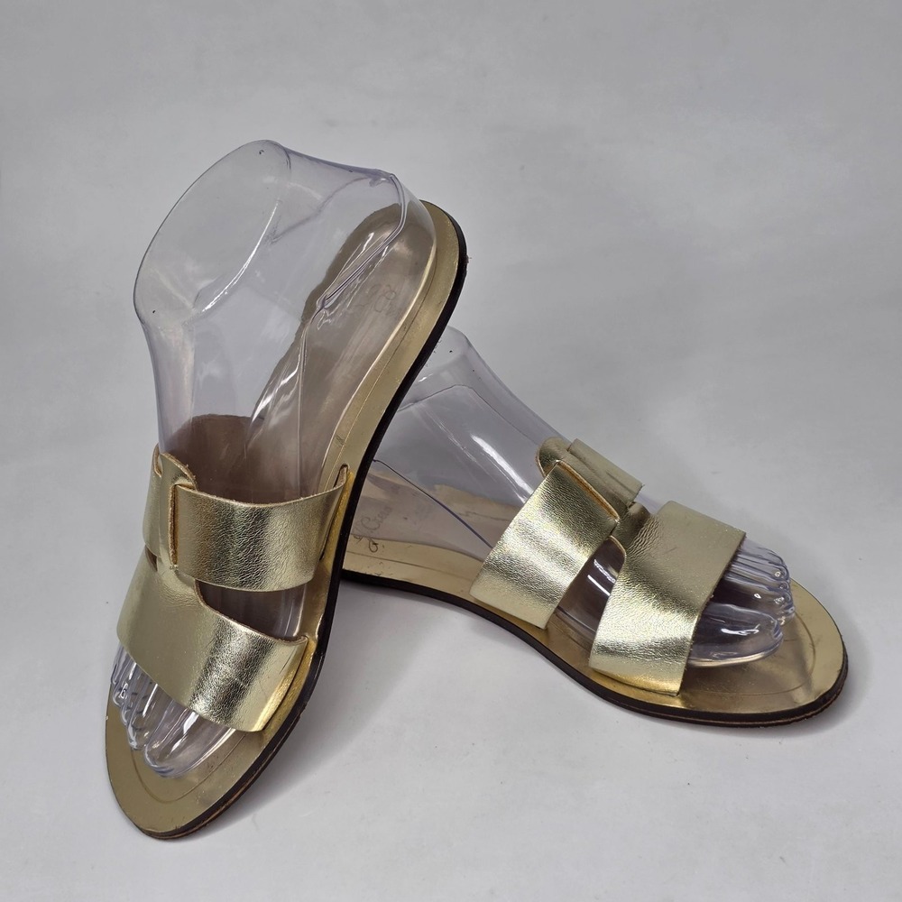 J. CREW Cyprus Sandals Women's Size 7 Gold Metallic Slip On Slides Flat Shoes